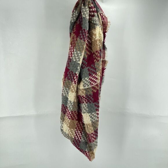 Womens Infinity Circle Scarf Wrap Woven Plaid Warm Neck Accessory Gray Maroon - Picture 7 of 9